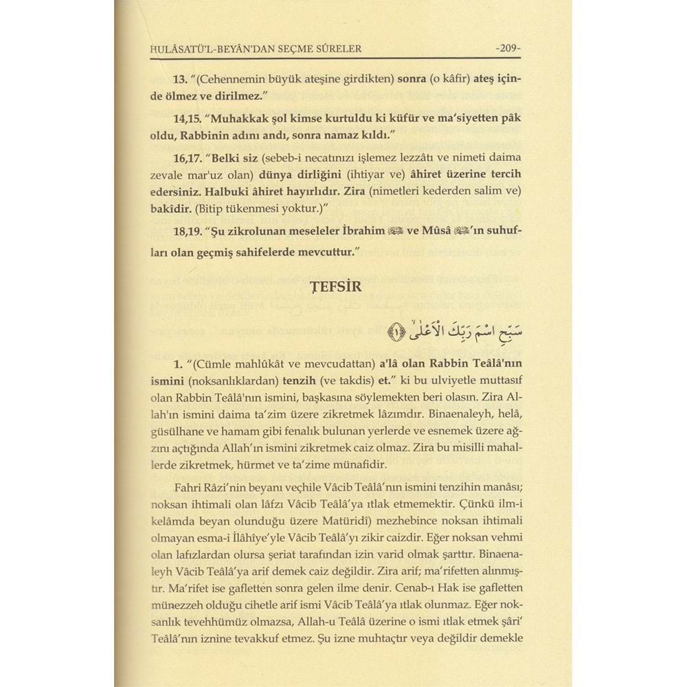 Hulasatül Beyandan seçme süreler