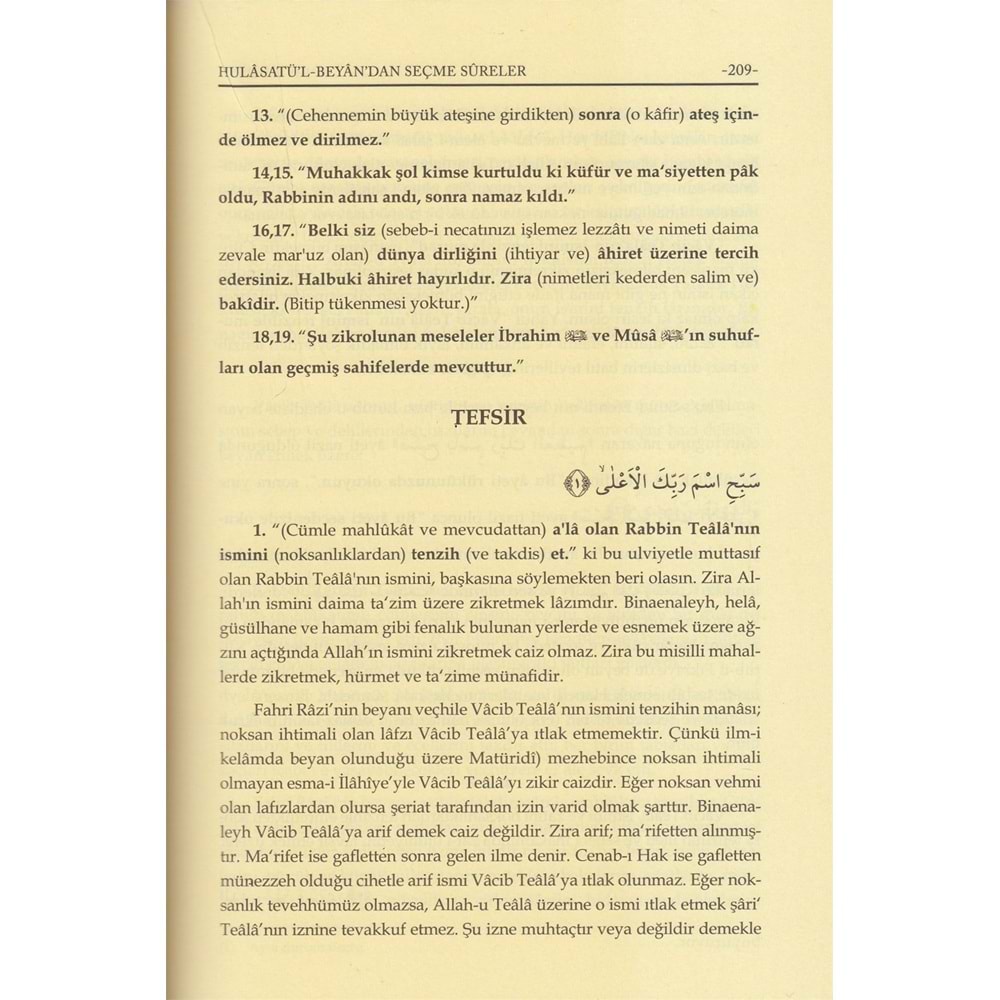Hulasatül Beyandan seçme süreler
